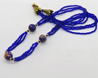 Venetian Glass Brilliant Indigo Cobalt Blue Necklace  Statement Beaded