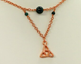 Trinity Celtic Knot Copper and Malachite Chain V Choker Necklace Christian