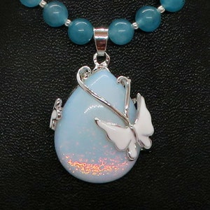 Opalite Butterfly Rainbow Pendant Blue Quartz Necklace Earrings Set image 7