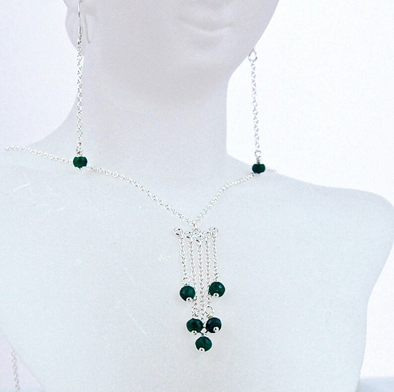 Emerald Sterling Silver Necklace Earrings Set Etsy