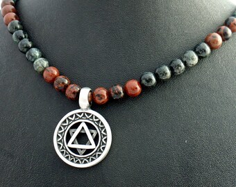Star of David Kambaba Jasper Mahogany Obsidian Necklace