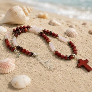 Red Jasper Cross Necklace Rose Quartz Christian Faith Jewelry Handmade USA Natural Stone Cross Pendant Gift for Women image 11