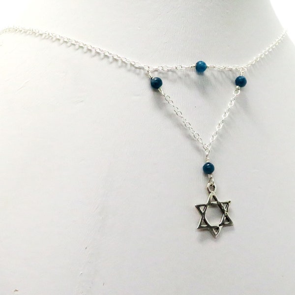 Star of David Sterling Silver Apatite Adjustable V Choker