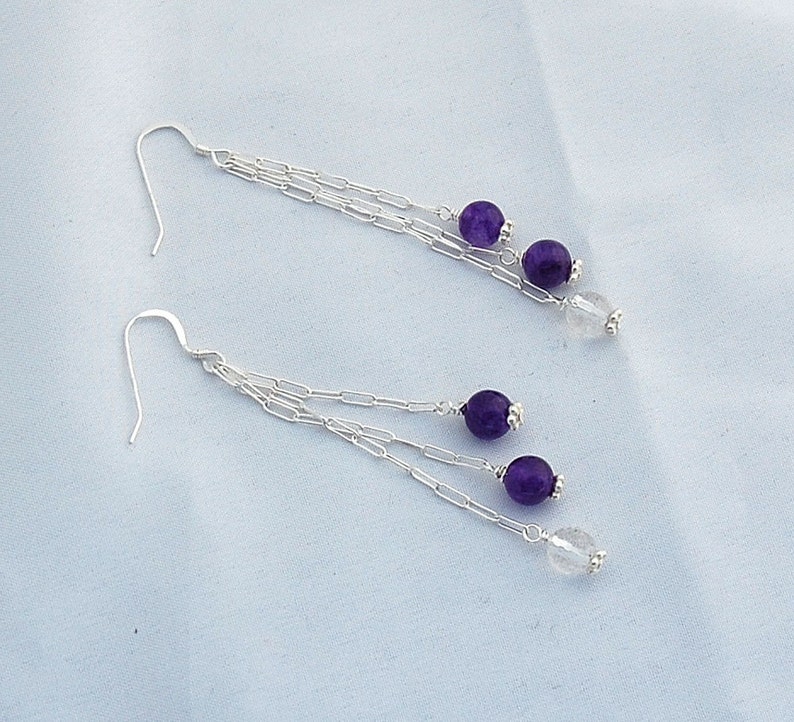 Amethyst Crystal and Sterling Silver Dangle Earrings Drop Etsy