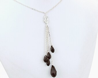 Black Crystal Lariat Y Necklace Sterling Silver Infinity Knot