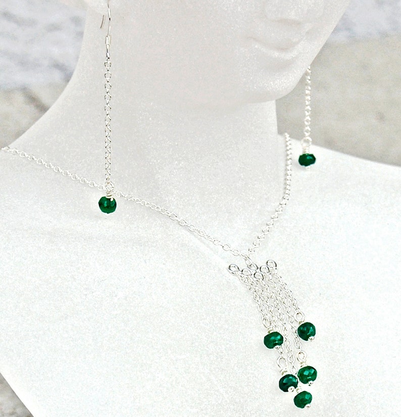 Emerald Sterling Silver Necklace Earrings Set Etsy