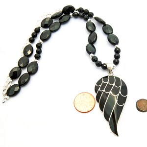 Black Angel Wing Onyx Sterling Silver Pendant Necklace image 6