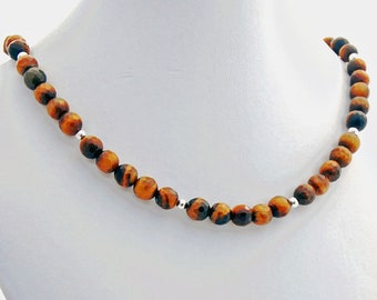 Tiger Eye Faceted Gemstone Sterling Silver Choker Adjustable Necklace Tigereye Tiger's Eye