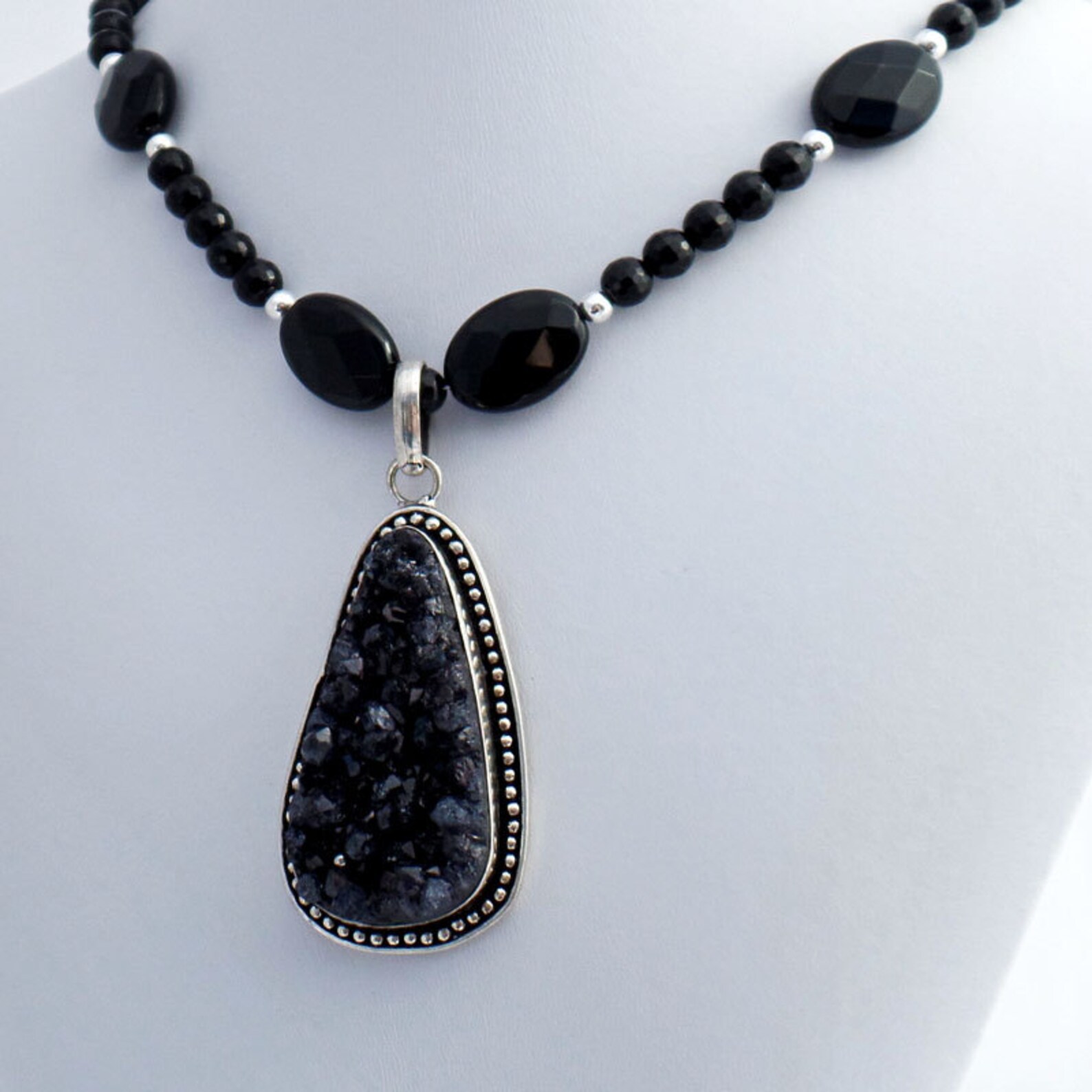 Teardrop Druzy Onyx Pendant Necklace Natural Stone Christmas | Etsy