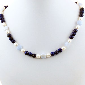 Lapis Chalcedony Pearl Something Blue Bride Indigo and Soft Blue Necklace image 7