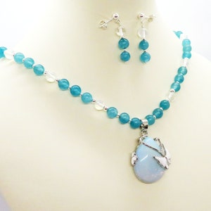 Opalite Butterfly Rainbow Pendant Blue Quartz Necklace Earrings Set image 3