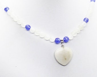 Frosted Quartz Heart Pendant Periwinkle Blue Necklace