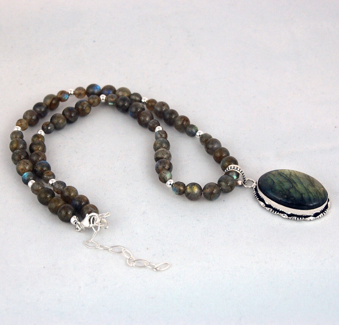 Angelstones Natural Labradorite Pendant Necklace - 20 Inch Chain, Irregular Shape Gemstone - View #9