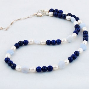 Lapis Chalcedony Pearl Something Blue Bride Indigo and Soft Blue Necklace image 4