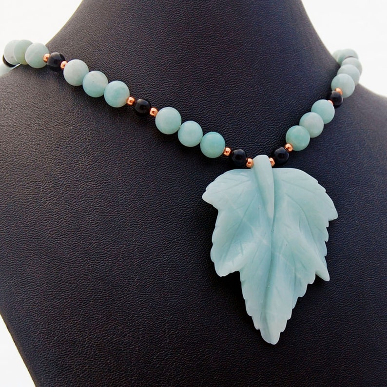 Amazonite Leaf Onyx Copper Natural Stone Necklace image 4