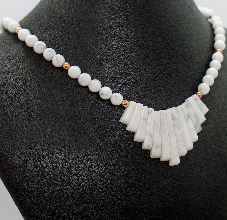 White Howlite Copper Fan Necklace image 4