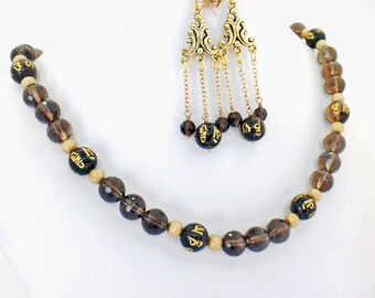 Smoky Topaz Quartz Necklace Earrings Set