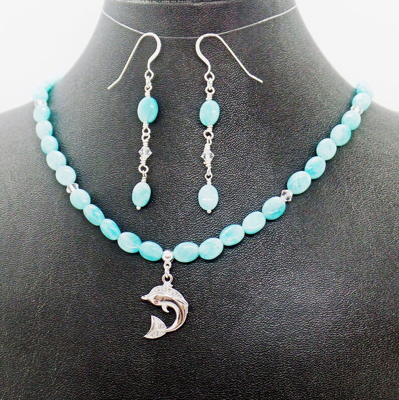 Crystal Dolphin Hemimorphite Necklace Earrings Set Natural Stone - Etsy