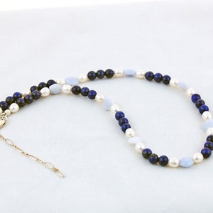 Lapis Chalcedony Pearl Something Blue Bride Indigo and Soft Blue Necklace image 1