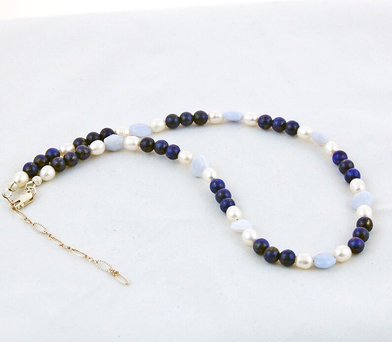 Lapis Chalcedony Pearl Something Blue Bride Indigo and Soft Blue Necklace image 1