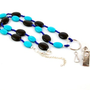 Turquoise and Onyx ID Badge Lanyard, Teacher Nurse Gift Gemstone Key Chain