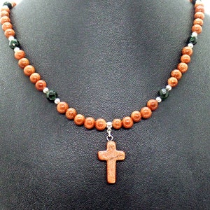 Goldstone Cross Brown Green Goldstone Necklace image 8