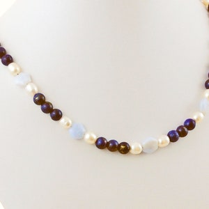 Lapis Chalcedony Pearl Something Blue Bride Indigo and Soft Blue Necklace image 6