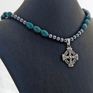 Celtic Cross  Lapis Hematite Men's Pendant Necklace
