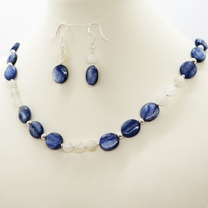 Kyanite Moonstone Gemstones Sterling Silver Necklace Earrings Set Bridal Wedding Jewelry