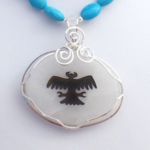 Snow Crystal Thunderbird Pendant: Turquoise Sterling Silver Southwestern Necklace image 4
