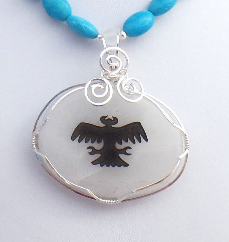Snow Crystal Thunderbird Pendant: Turquoise Sterling Silver Southwestern Necklace image 4