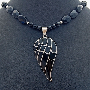 Black Angel Wing Onyx Sterling Silver Pendant Necklace image 5