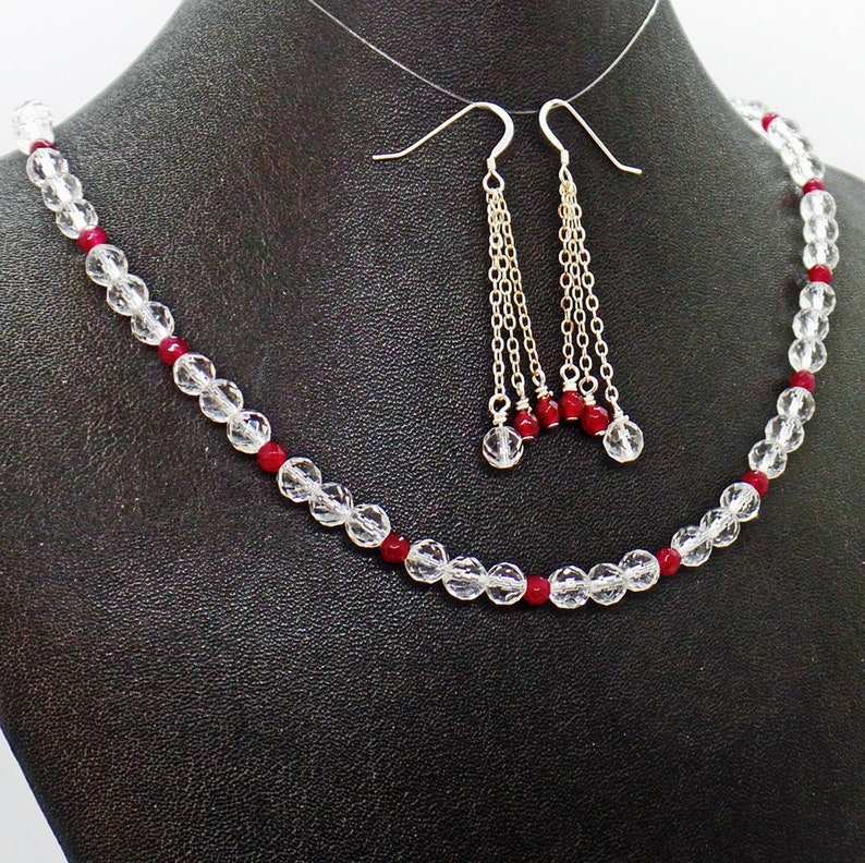 Rock Crystal Red Quartz Sterling Silver Necklace Earrings Set - Etsy