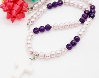 White Jade Cross with Amethyst and Crystal Pearl Adjustable Necklace