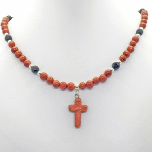 Goldstone Cross Brown Green Goldstone Necklace image 1