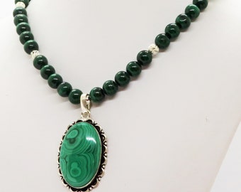 Bulls Eye Malachite Sterling Silver Pendant Necklace Gemstone Green Jewelry