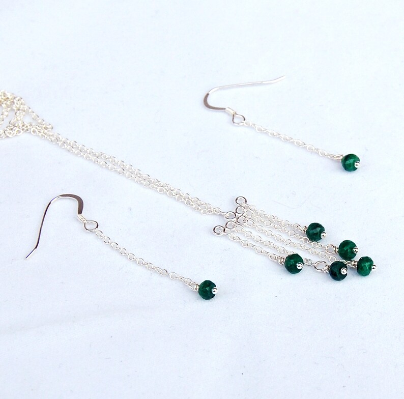 Emerald Sterling Silver Necklace Earrings Set Etsy