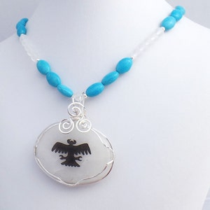 Snow Crystal Thunderbird Pendant: Turquoise Sterling Silver Southwestern Necklace image 1