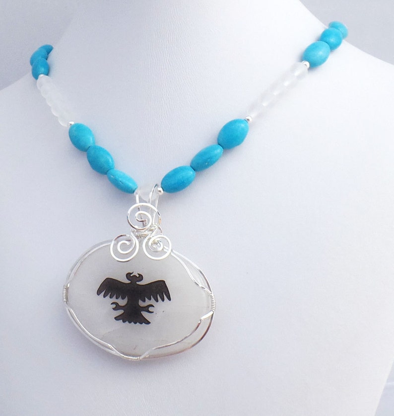 Snow Crystal Thunderbird Pendant: Turquoise Sterling Silver Southwestern Necklace image 1