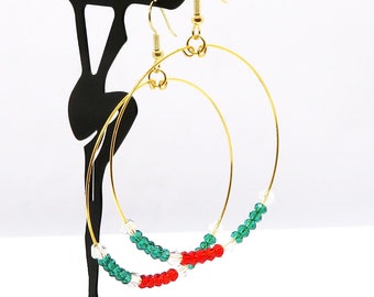 Hoop Red Green and Clear Crystal Christmas Earrings