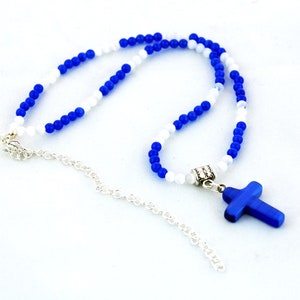 Blue Cats Eye Cross Pendant with Blue and White Cats Eye Necklace, Glass Cross Pendant Necklace image 5