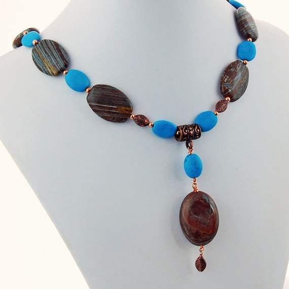 Turquoise Jasper Copper Designer Stone Pendant Necklace