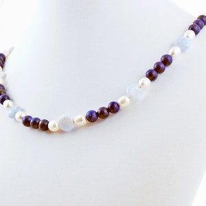 Lapis Chalcedony Pearl Something Blue Bride Indigo and Soft Blue Necklace image 5