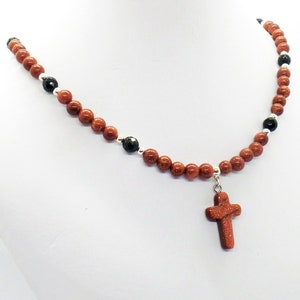 Goldstone Cross Brown Green Goldstone Necklace image 4