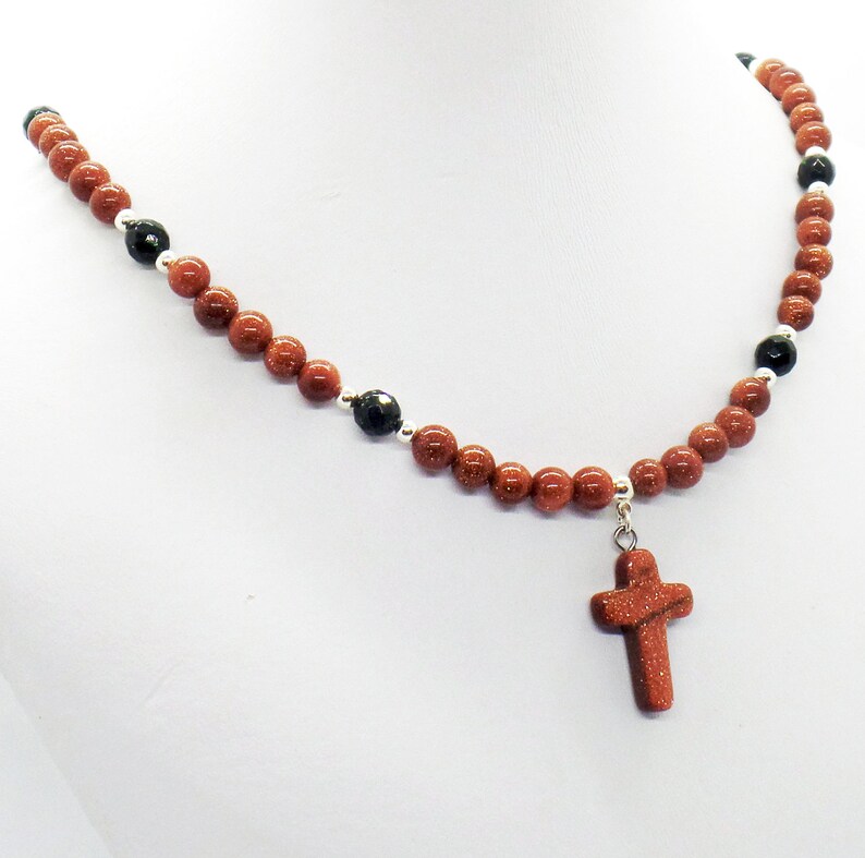 Goldstone Cross Brown Green Goldstone Necklace image 4