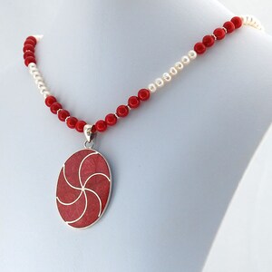 Coral Pearl Sterling Silver Bali Pendant Necklace