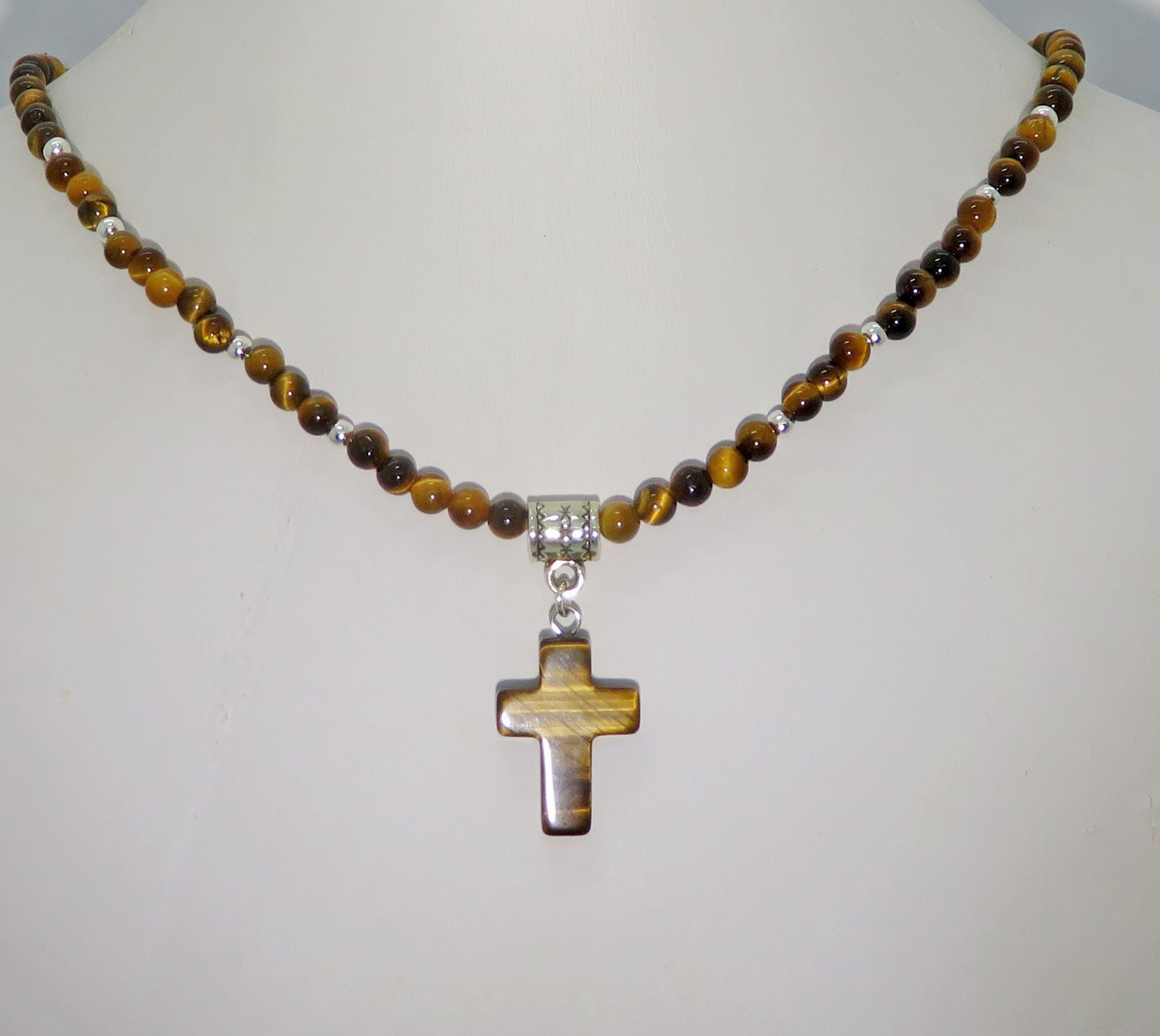 Tiger Eye Gemstone Cross Pendant Necklace Tiger's Eye Etsy