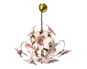ムラーノガラスの花の工芸品、透明な茎付きピンク - Etsy 日本