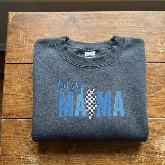 Boy Mama Embroidered Sweatshirt, Gift for Mama of Boys, Mother's Day Sweater, New Mom Crewneck, Mom Life Hoodie, Boy Mom Aesthetic Apparel