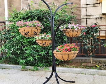 Rustic Metal Hanging Flower Baskets (2 Pack) – 12 Inch Round Wire Planters with Coco Fiber Liners for Outdoor Spaces